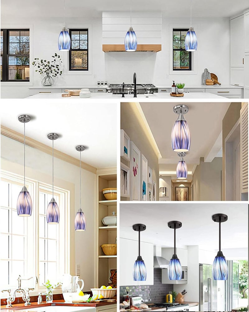 karyfine Oval Glass Lamp Shade Only Art Glass Lamp Covers Light Fixture Replacement for Kitchen Island Mini pendant Ceiling Lights Chandelier Hand Blown Glass Shade Replacement (Brown and Blue） - Image 5